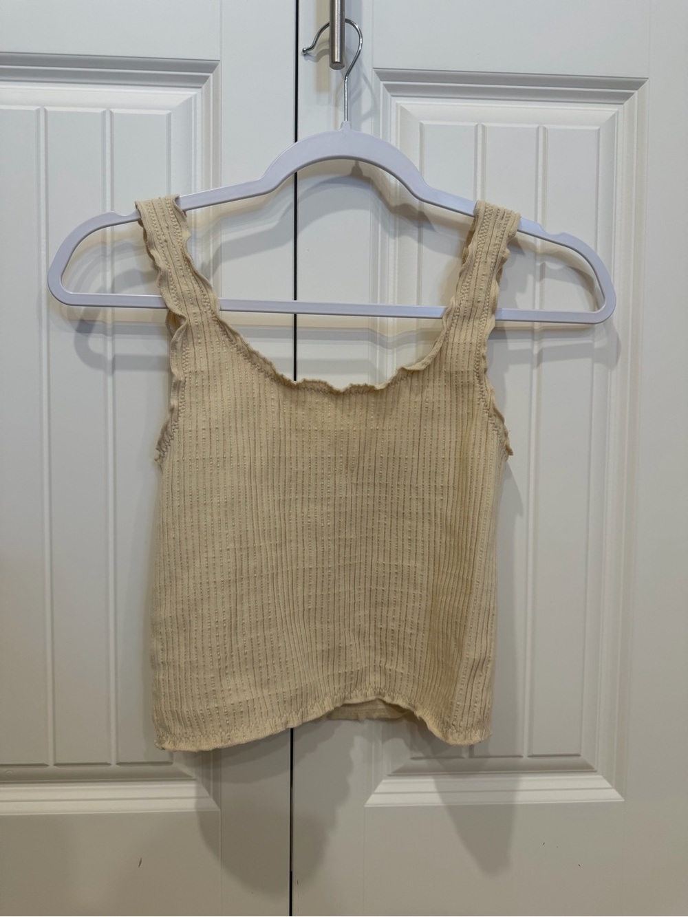 BKE Cream Ribbed Square-Neck Tank Top